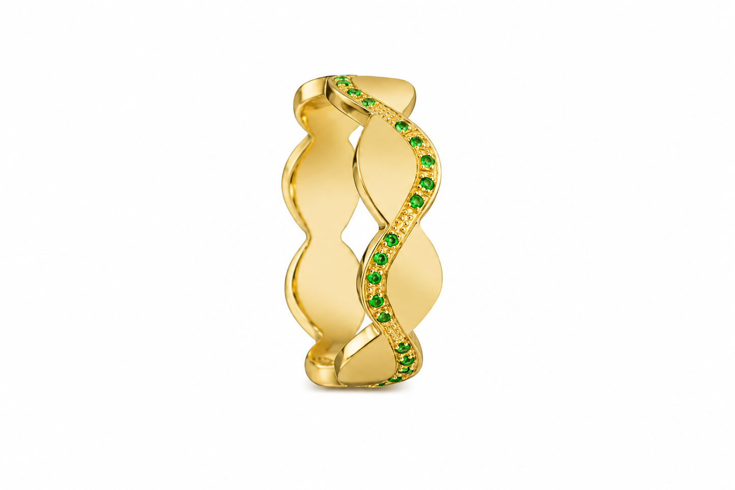 Verdant Wave Band - Sterling Silver & 18K Gold Plated with Tsavorite by Bed of Stones Jewelry