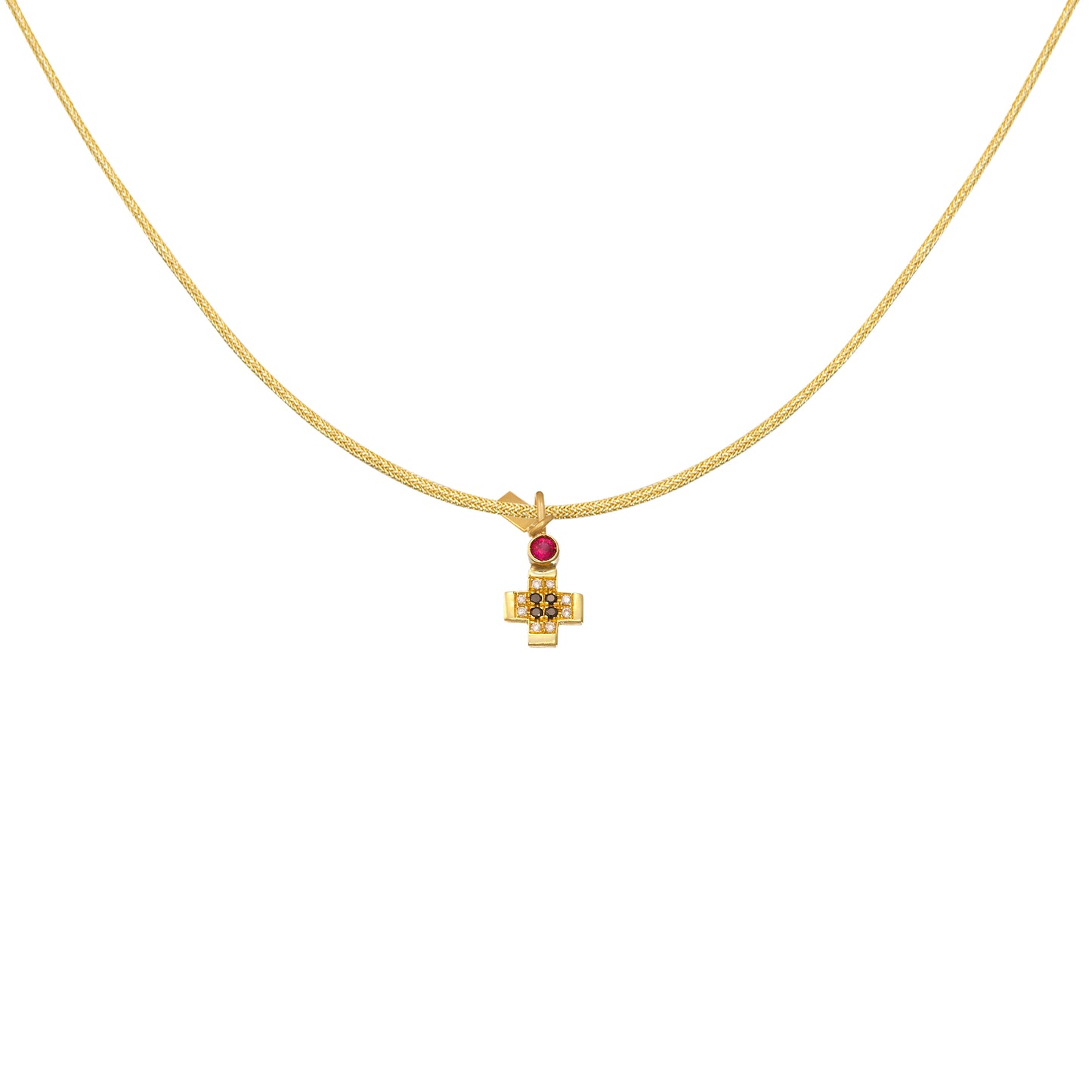 Pavé Gem Cross – Black & White Diamonds & ruby