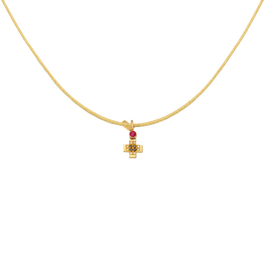 Pavé Gem Cross – Black & White Diamonds & ruby