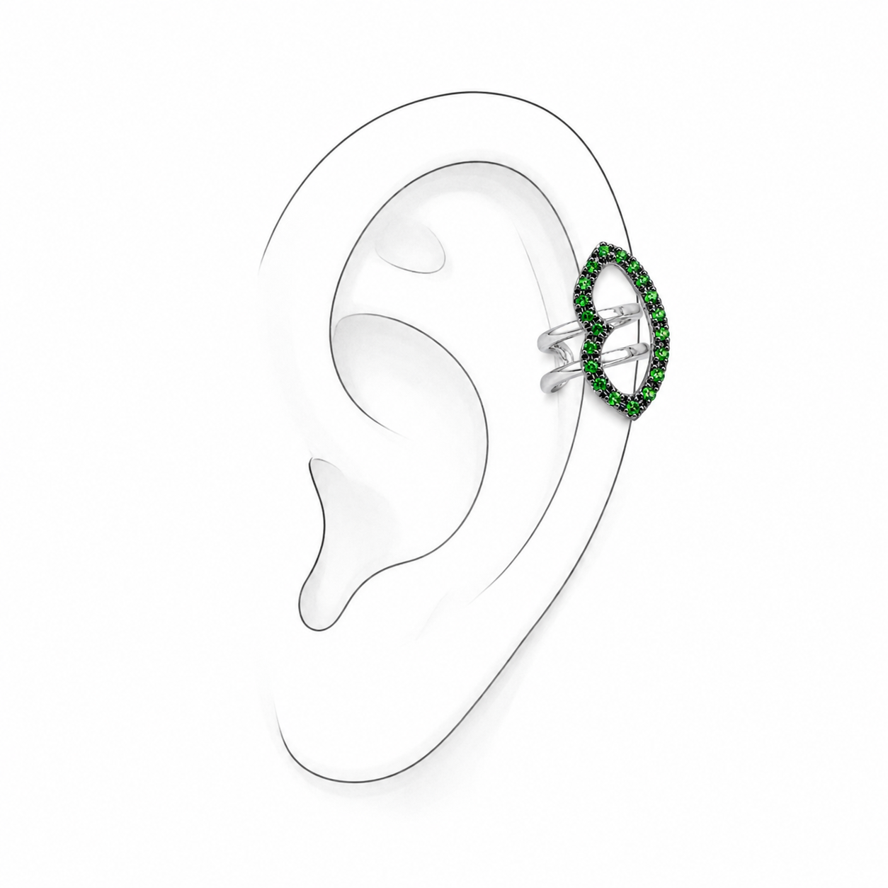 Verdant Lux Ear Cuff - Sterling Silver with Tsavorite by Bed of Stones Jewelry