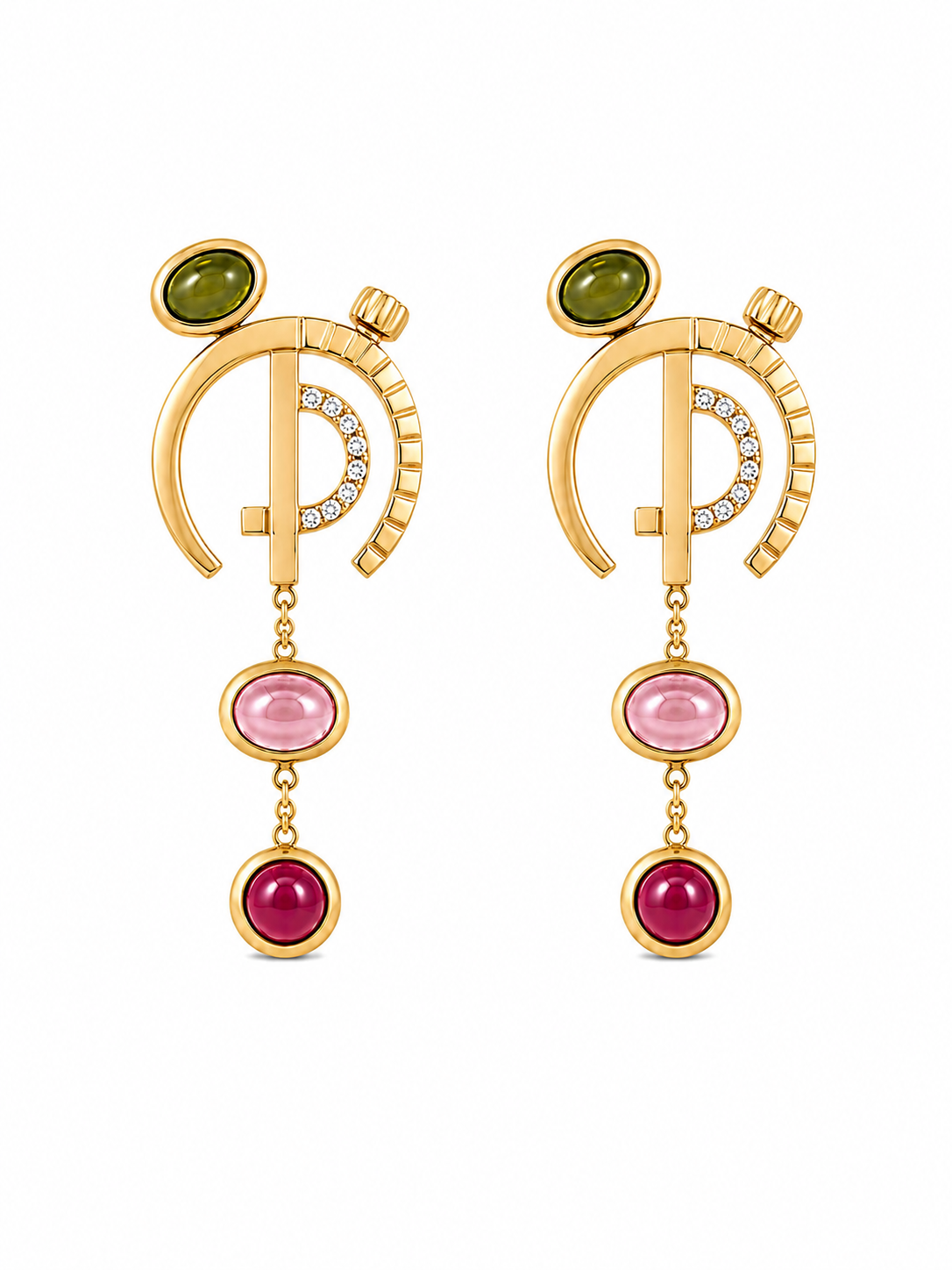 The Silent Architect Earrings — 18K Gold, Diamond & Tourmaline