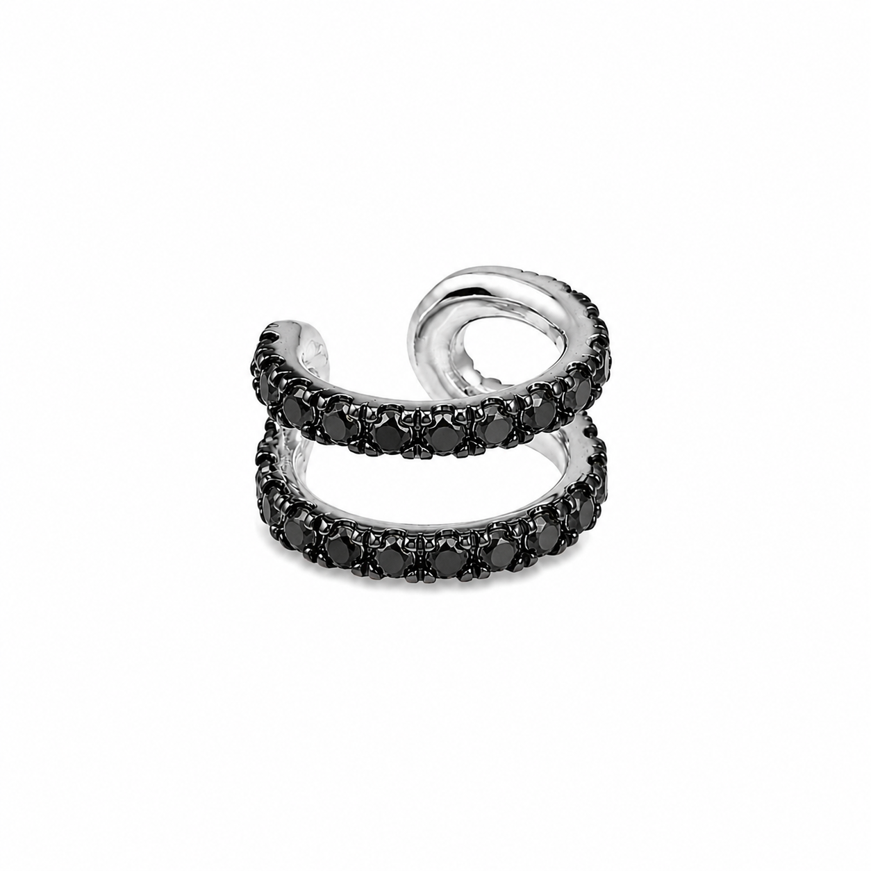 Noir Pulse - Sterling Silver (925) Ear Cuff with Black Diamonds by Bed of Stones Jewelry