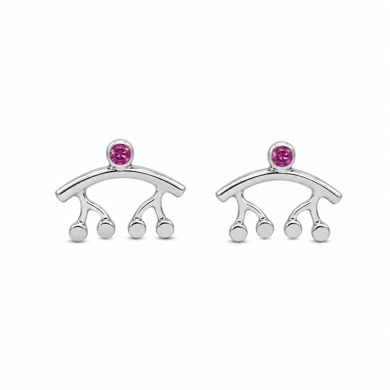 Bubble Joy Stud Earrings - Sterling Silver with Pink Sapphire by Bed of Stones Jewelry