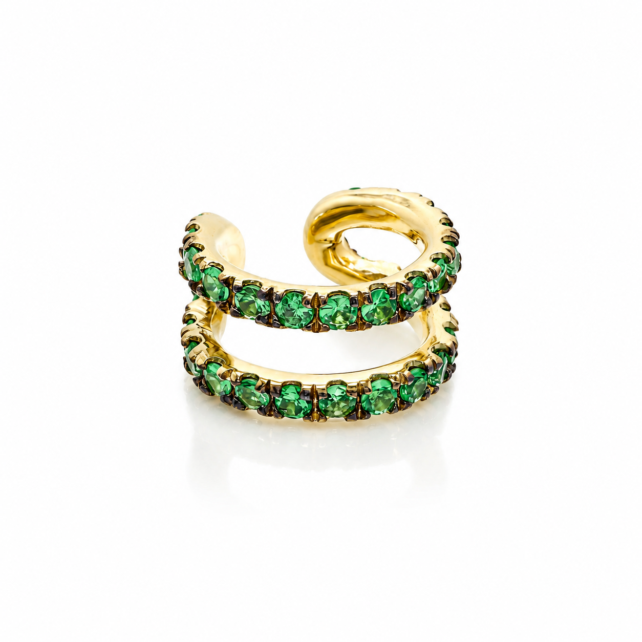 Green Glam Twist - 18K Gold Ear Cuff with Tsavorites by Bed of Stones Jewelry
