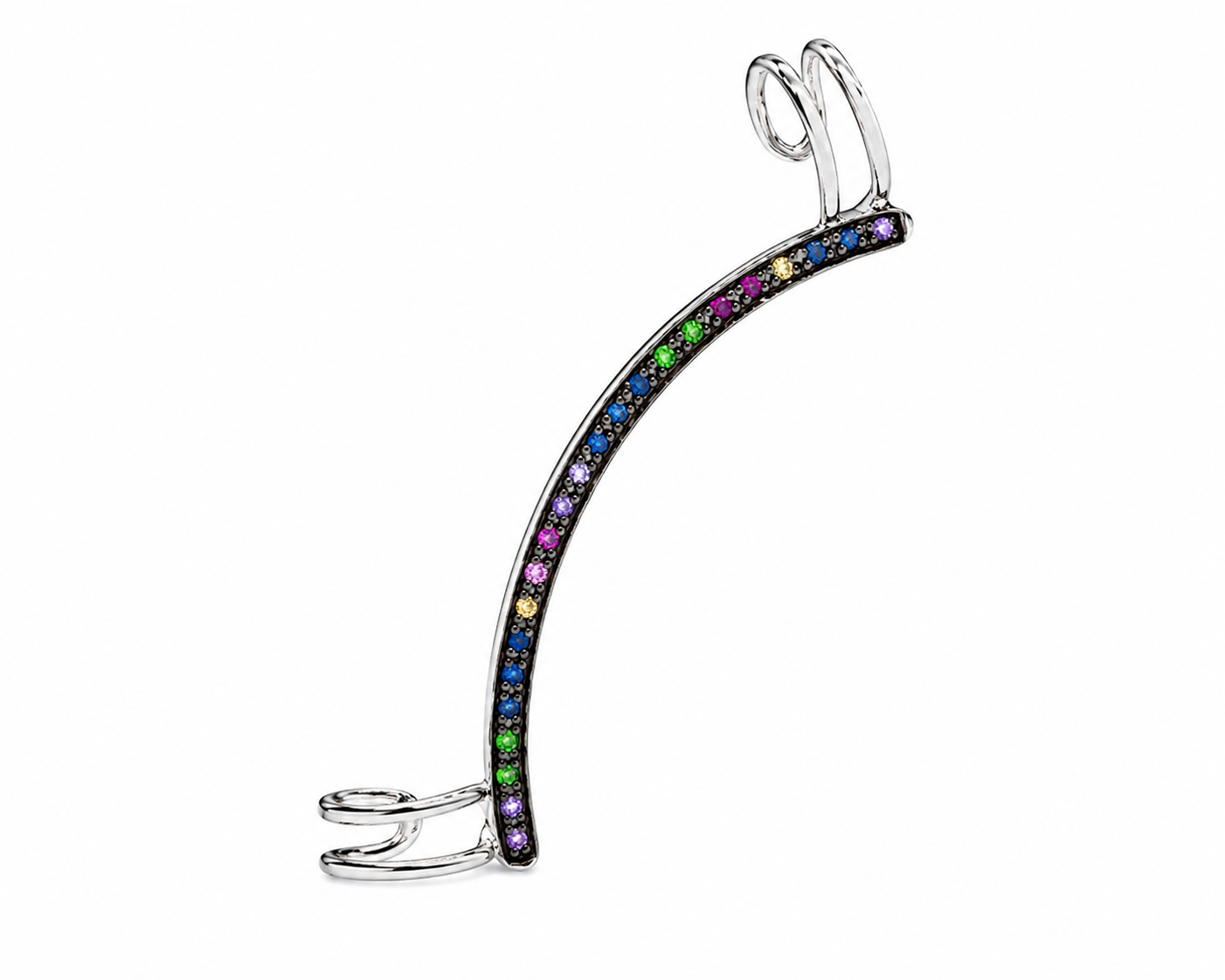 Radiant Curve Ear Cuff - Sterling Silver with Multicolour Gemstones by Bed of Stones Jewelry
