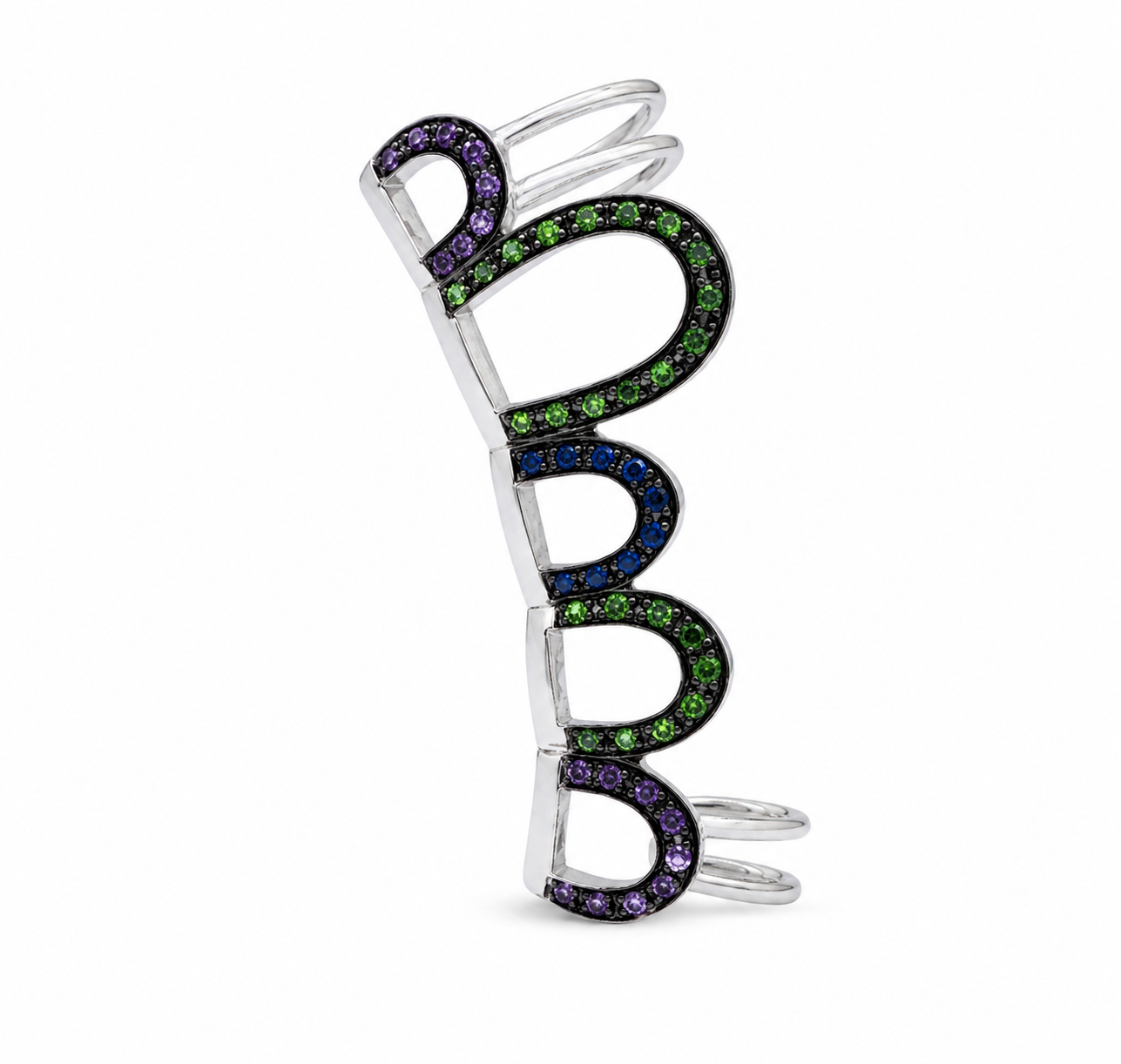 Chromatic Chain Ear Cuff - Sterling Silver with Multi colour Gemstones