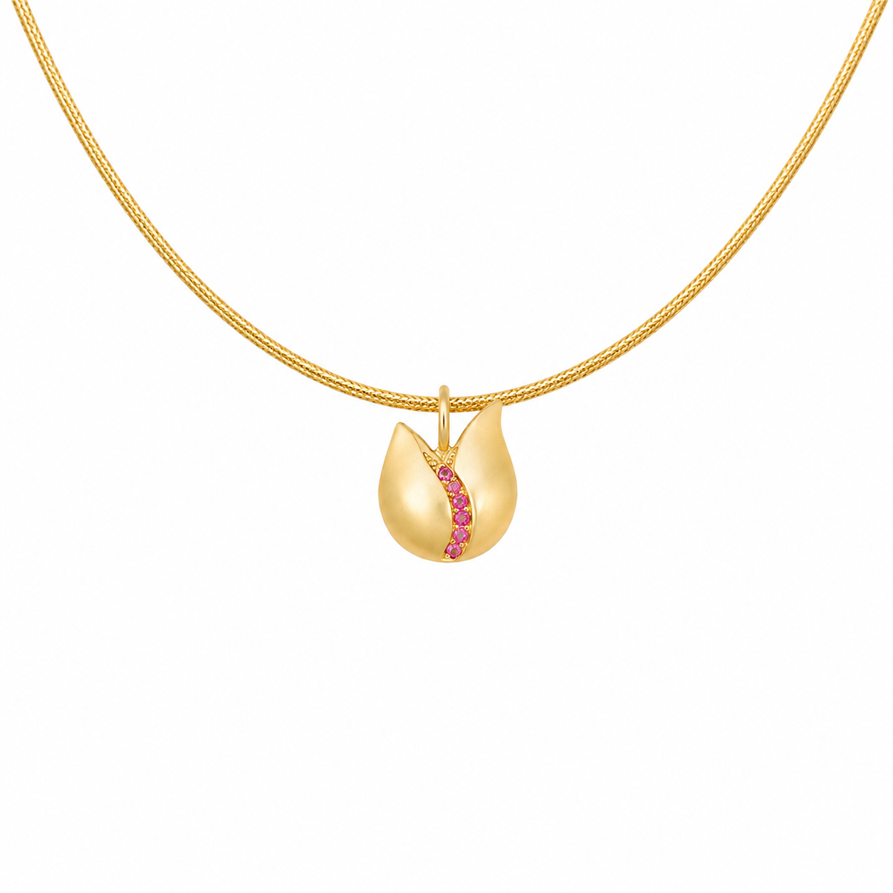 Tulip Bloom - 18K Gold Pendant with Pink Sapphire by Bed of Stones Jewelry