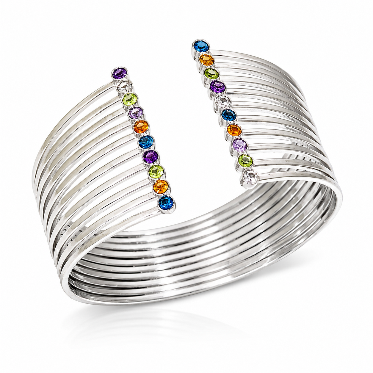 Prismatic Lines - Sterling Silver Cuff with Semiprecious Stones by Bed of Stones Jewelry