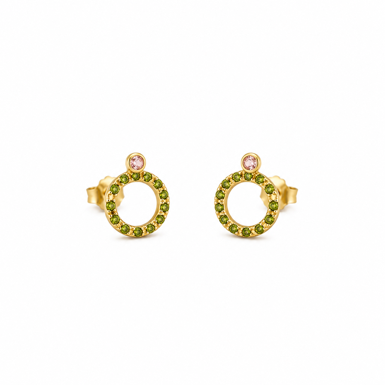 Gemlight Hoops - 18K Gold Earrings with Tsavorite & Amethyst
