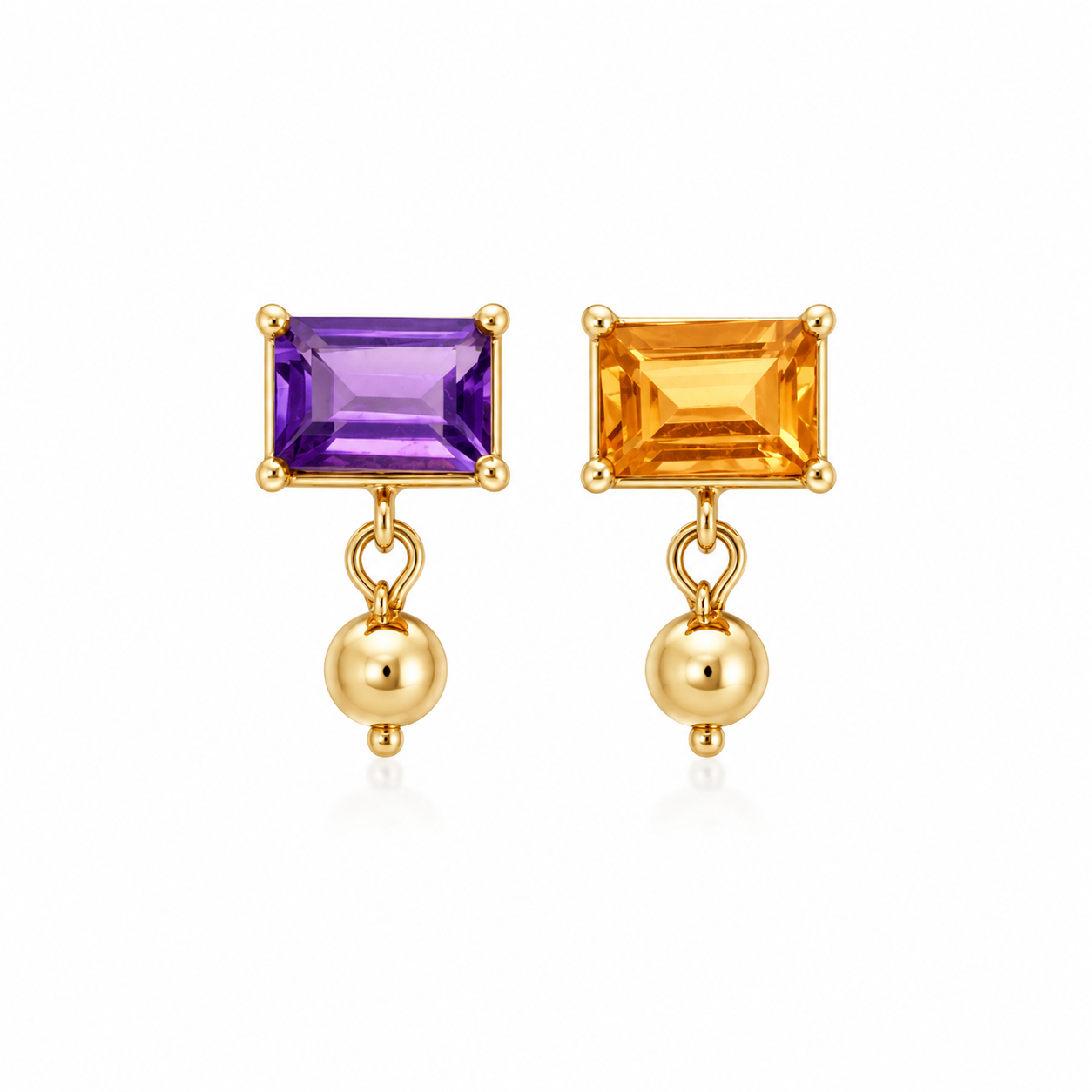 Sunset Duet - 18K Gold Earrings with Amethyst & Citrine by Bed of Stones Jewelry
