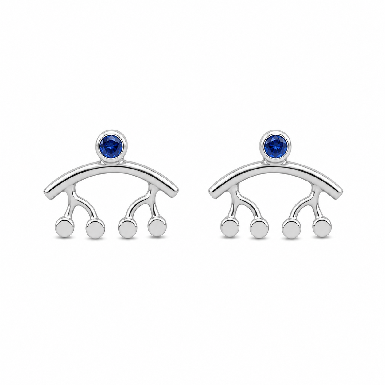 Silver Swing Stud Earrings - Sterling Silver with Blue Sapphire by Bed of Stones Jewelry