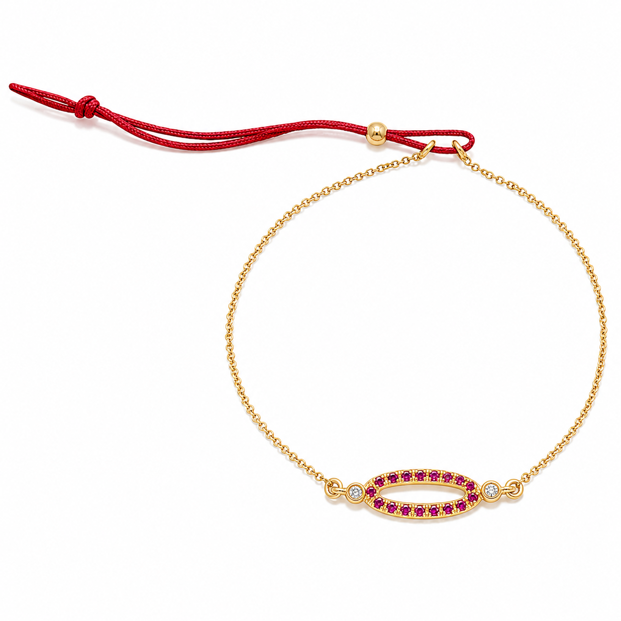 Crimson Oval - 18K Gold Bracelet with Rubies & Diamonds by Bed of Stones Jewelry