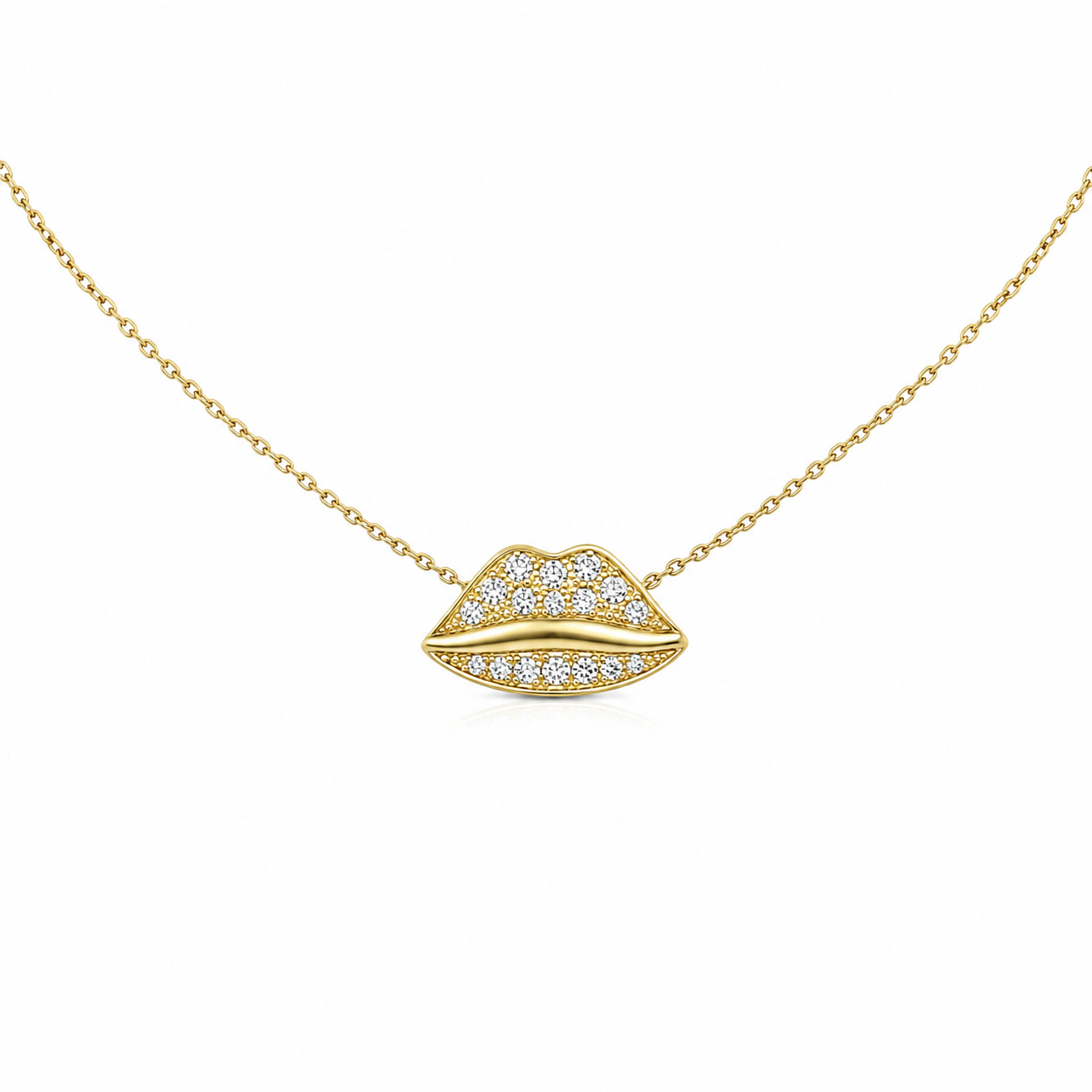 Lip Luxe - 18K Gold Pendant with White Diamonds by Bed of Stones Jewelry