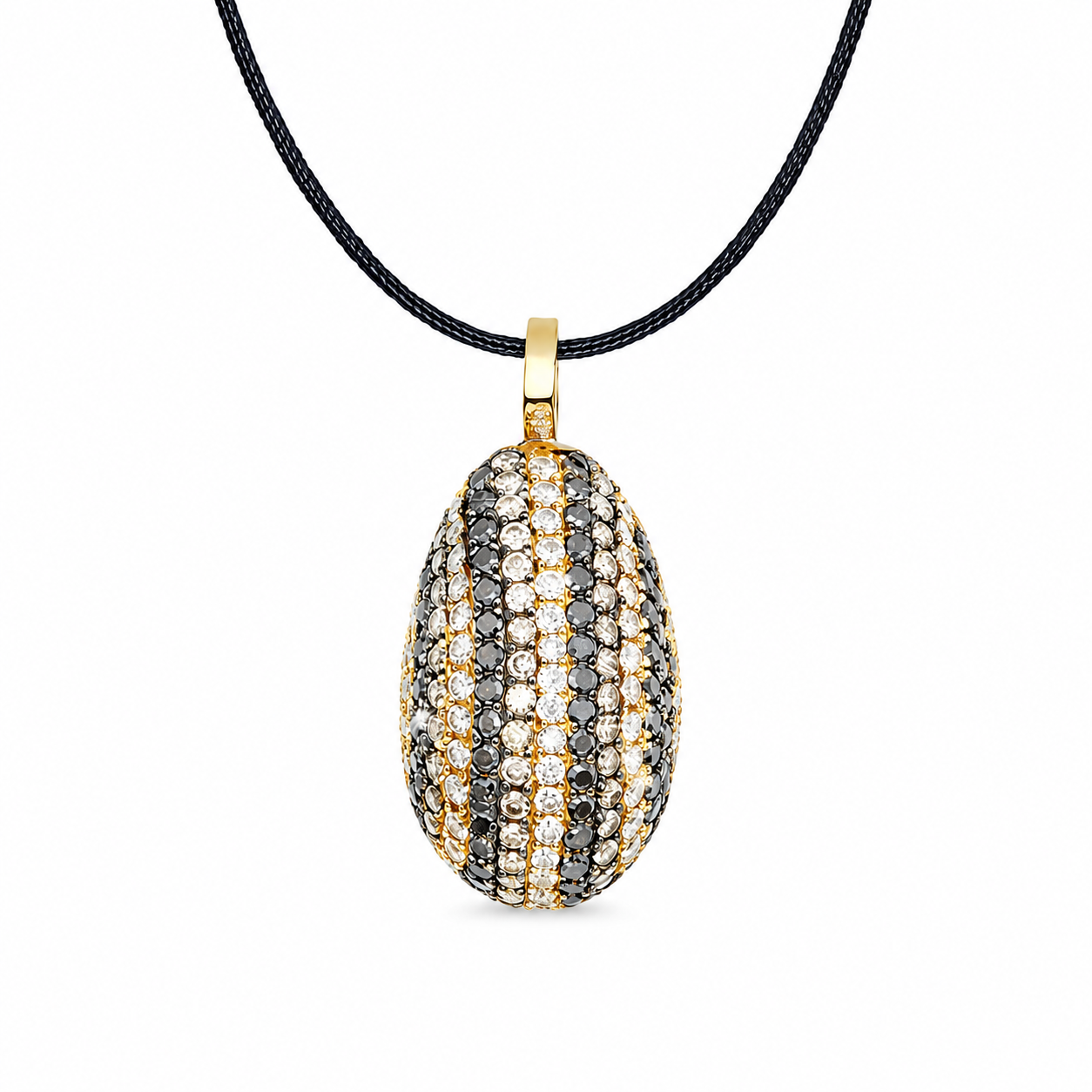 Striped Brilliance - 18K Gold Pendant with White, Black & Brown Diamonds by Bed of Stones Jewelry