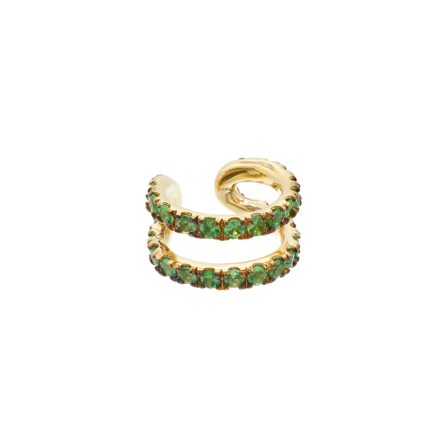 Green Glam Twist Cuff in gold & Tsavorite
