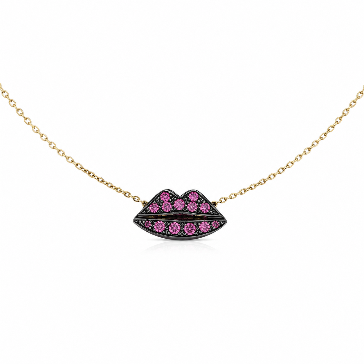 Lip Luxe - 18K Gold Pendant with Pink Sapphire by Bed of Stones Jewelry