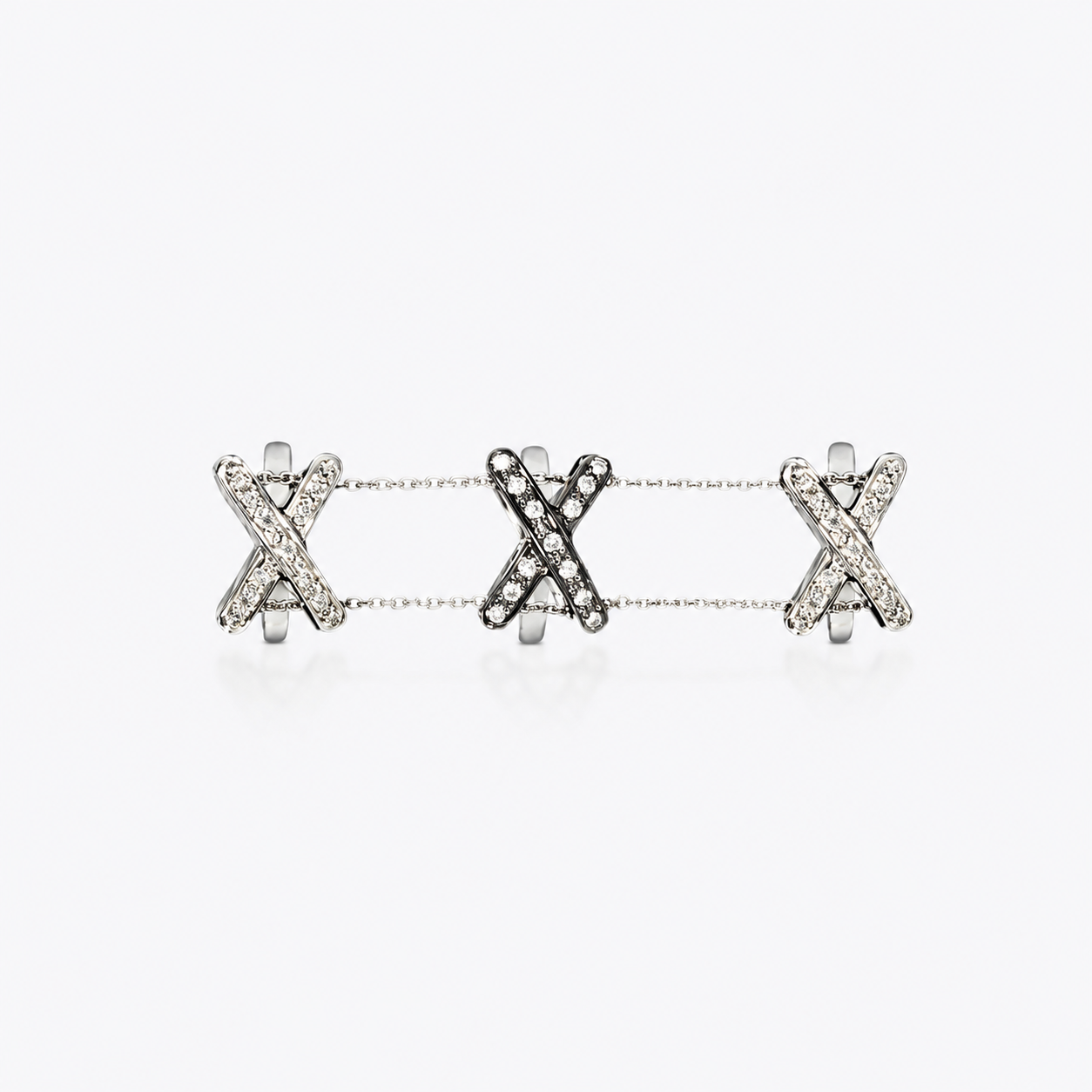 Diamond Link X Ring - 18K White Gold & Silver with White Diamonds