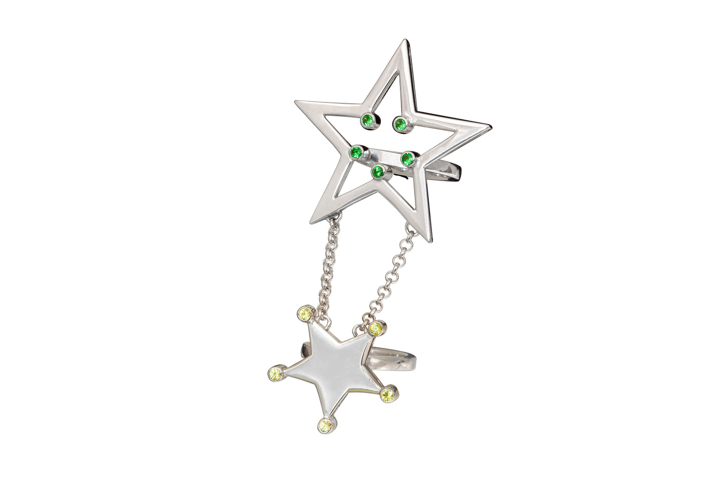 Starfall Duo Ring – Silver with Tsavorite  & Yellow Sapphires