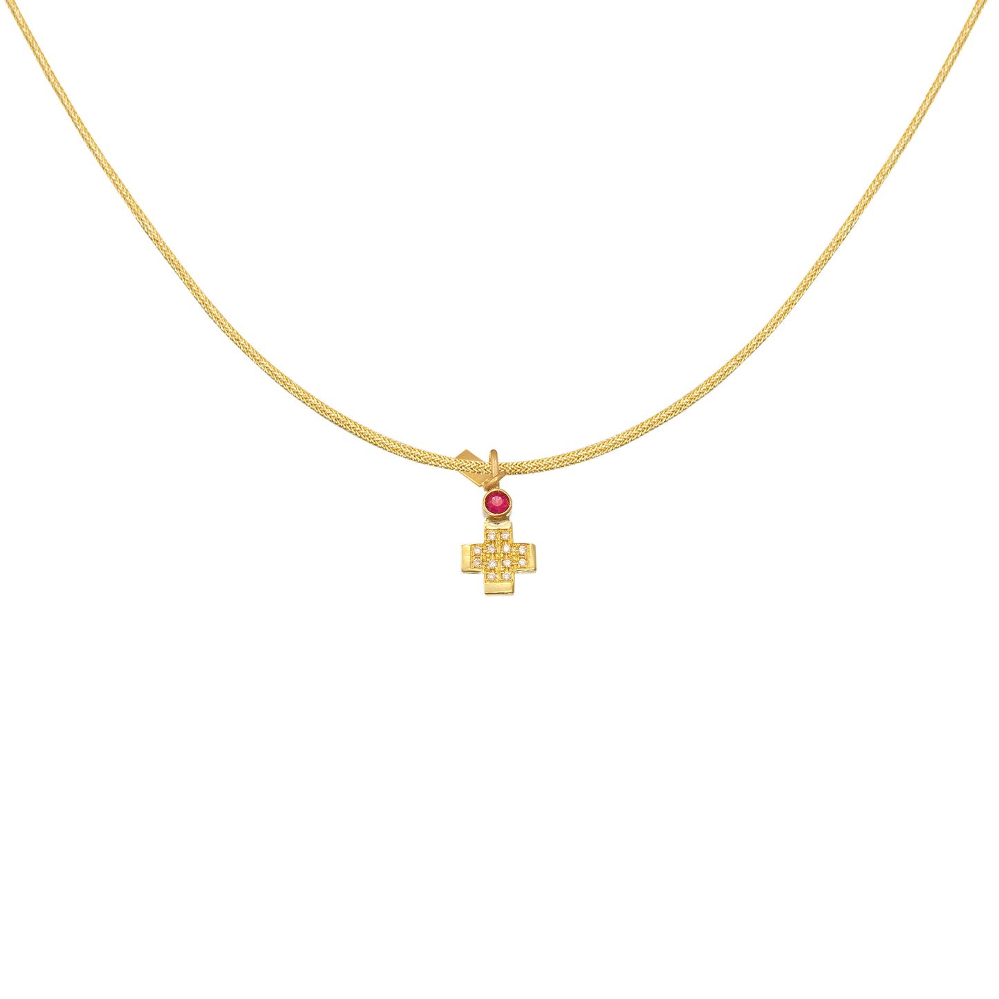 Pavé Gem Cross – White Diamond & Ruby