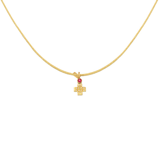 Pavé Gem Cross – White Diamond & Ruby