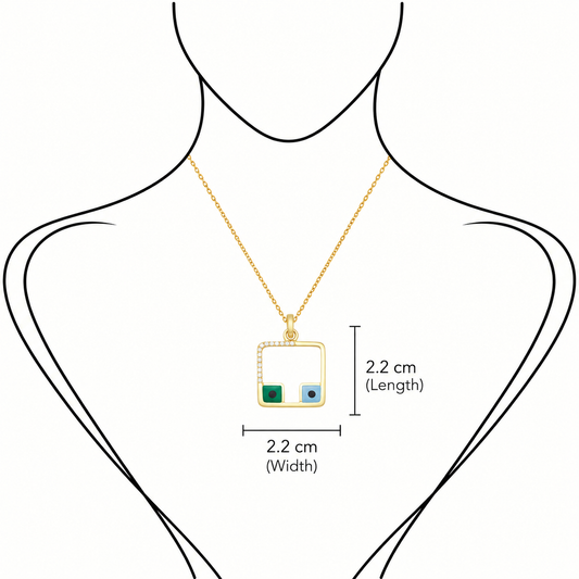 Square Spectrum - 18K Gold Pendant with Diamond & Enamel by Bed of Stones Jewelry, illustration showing pendant placement