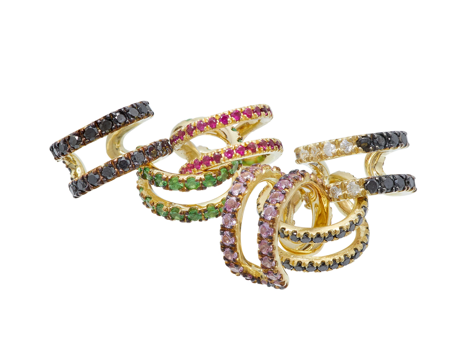 Close-up of handcrafted gemstone jewelry display by Bed of Stones Jewelry