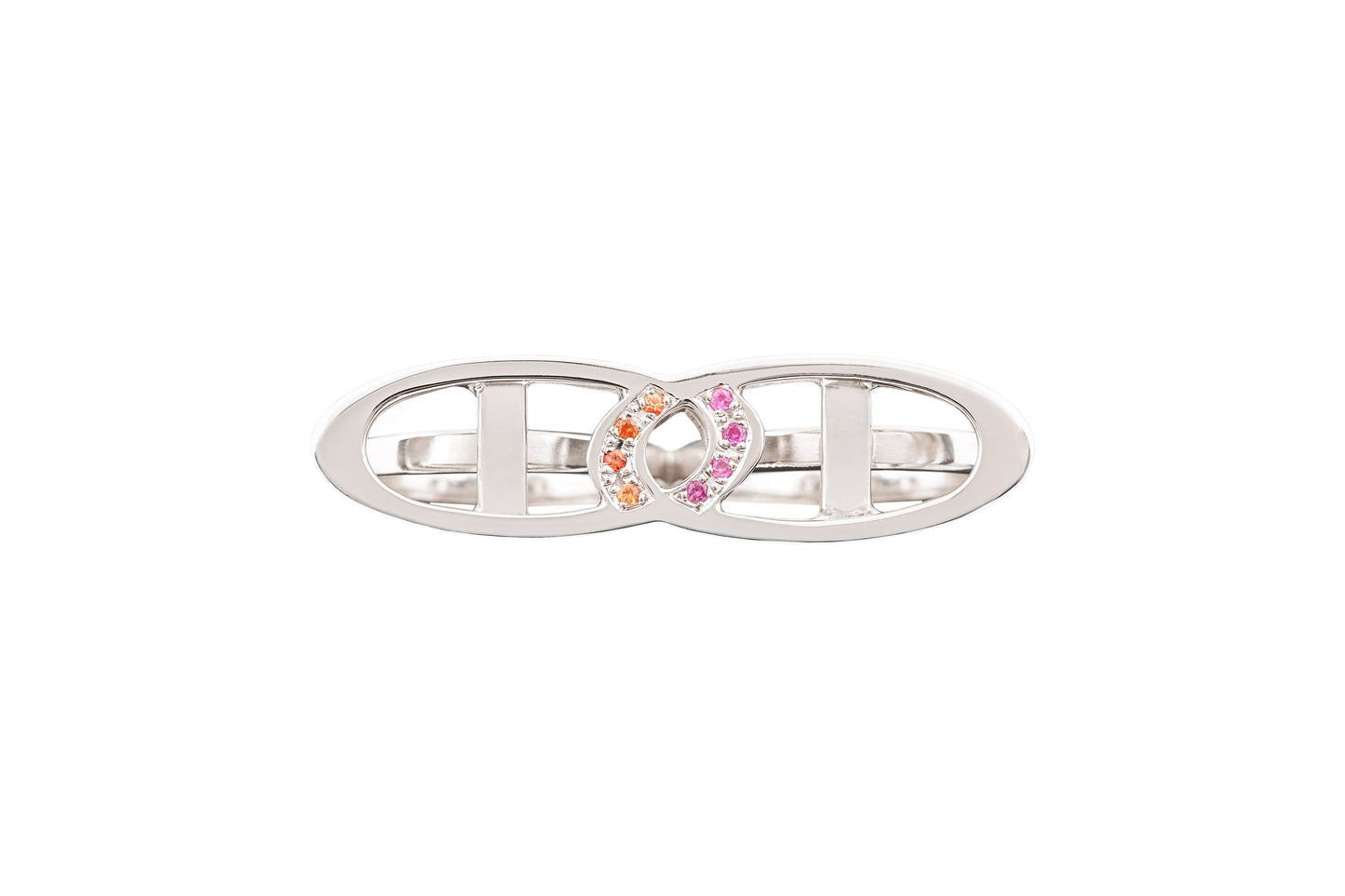 Sapphire Duo - Sterling Silver  Ring with Orange & Pink Sapphire