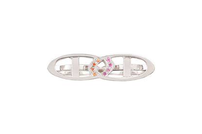 Sapphire Duo - Sterling Silver Ring with Orange & Pink Sapphire by Bed of Stones Jewelry
