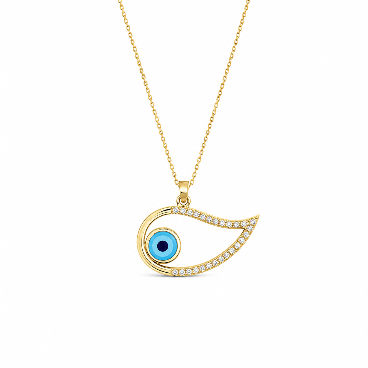 Winged Gaze - 18K Gold Pendant with White Diamonds & Enamel by Bed of Stones Jewelry
