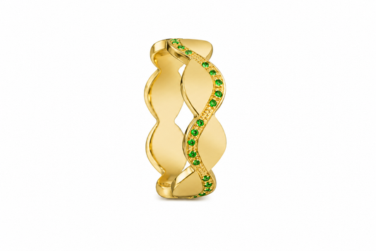 Verdant Wave Band - Sterling Silver & 18K Gold Plated with Tsavorite by Bed of Stones Jewelry
