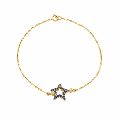 Midnight Spark - 18K Gold Bracelet with Blue Sapphires & Diamond by Bed of Stones Jewelry
