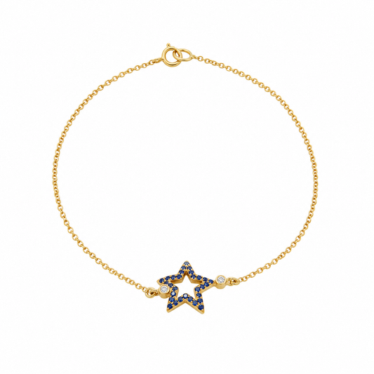 Midnight Spark - 18K Gold Bracelet with Blue Sapphires & Diamond by Bed of Stones Jewelry
