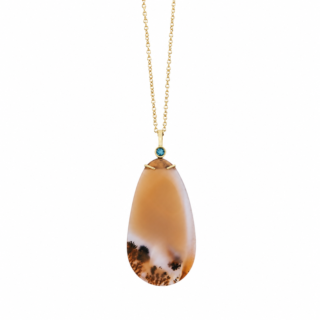 Agate Horizon - Natural Agate Pendant set in 18K Gold with Blue Topaz