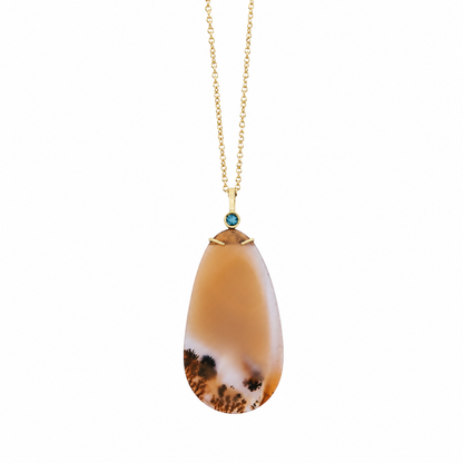 Agate Horizon - Natural Agate Pendant set in 18K Gold with Blue Topaz by Bed of Stones Jewelry
