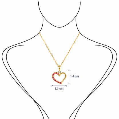Rosé Heart - 18K Gold Pendant with Pink Sapphire & Diamond by Bed of Stones Jewelry, illustration showing pendant placement