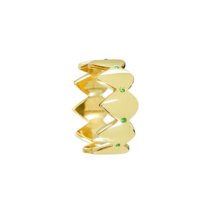 Serrated gold glow band ring with vivid tsavorite gemstone by Bed of Stones Jewelry
