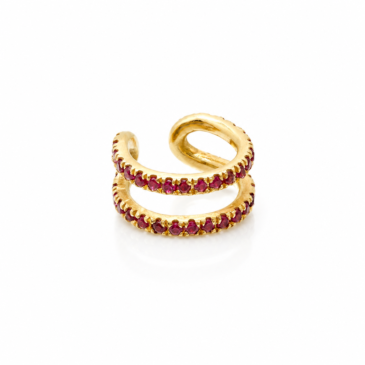 Ruby Spiral - 18K Gold Ear Cuff with Rubies by Bed of Stones Jewelry

