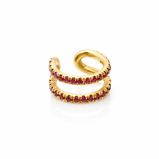 Ruby Spiral - 18K Gold Ear Cuff with Rubies by Bed of Stones Jewelry
