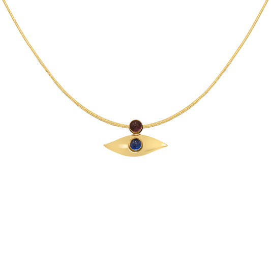 Pendant Εye Charm in 18 k  yellow gold with agate and amethyst