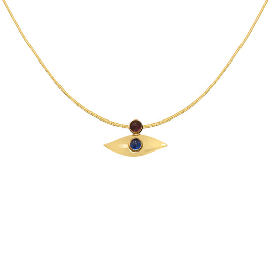 Εye Charm in 18 ct yellow gold with agate and amethyst Μενταγιόν Ματάκι από χρυσό 18 καρατίων με αχάτη και αμέθυστο