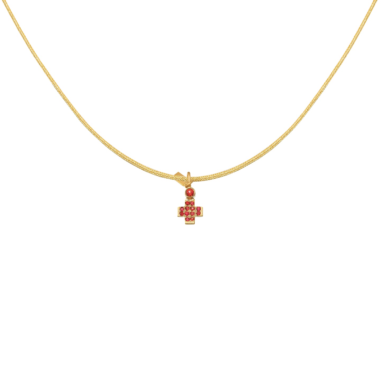 Pendant Cross small, in 18k yellow gold & orange sapphire 0.072ct & 0.044ct
