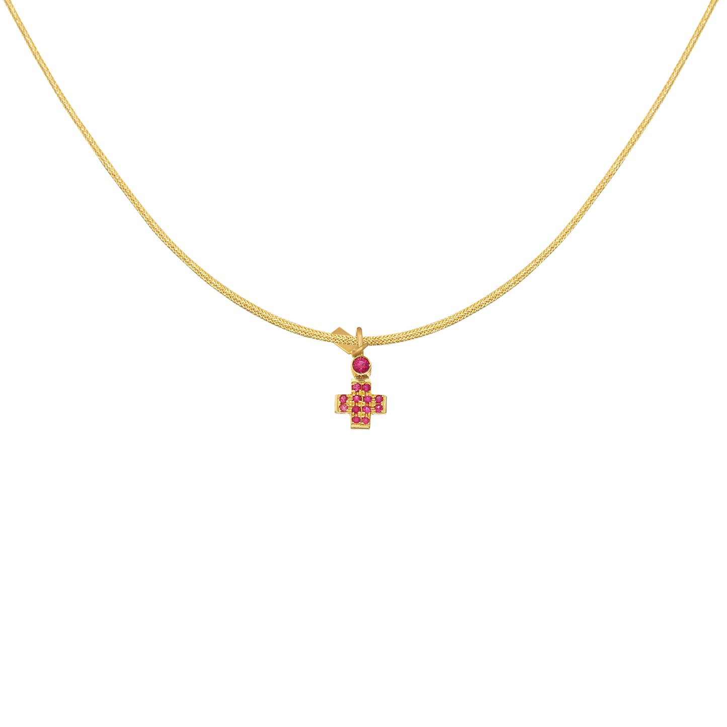 Pendant Cross,small, in 18k  yellow gold & rubies 0.072ct & 0.044c