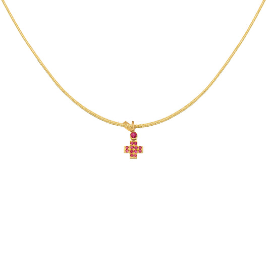 Pendant Cross,small, in 18k  yellow gold & rubies 0.072ct & 0.044c