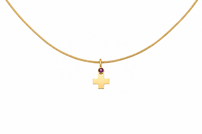 Gem Cross Charm - 18K Gold Cross Pendant with Amethyst by Bed of Stones Jewelry
