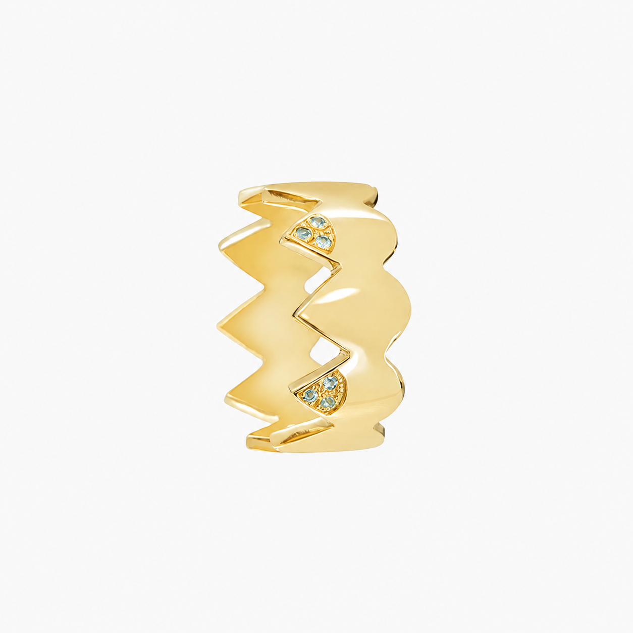 Azure Zigzag Band - Sterling Silver & 18K Gold Plated with Blue Topaz by Bed of Stones Jewelry
