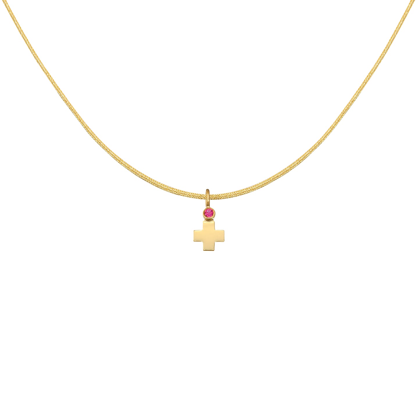 Pendant Cross ,samll, in 18k yellow gold & pink sapphire0.044ct