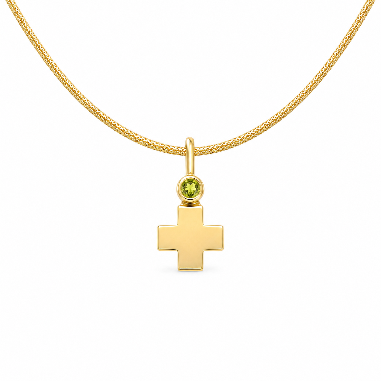 Gem Cross Pendant - 18K Gold with Peridot by Bed of Stones Jewelry
