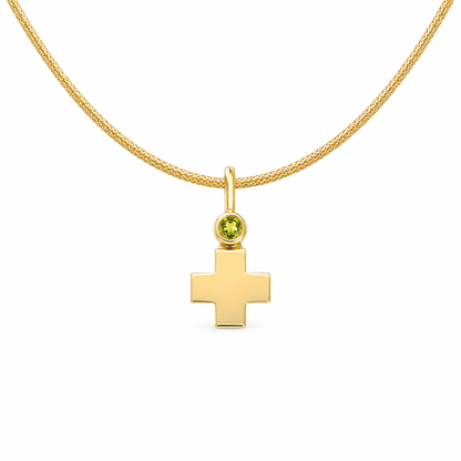 Gem Cross Pendant - 18K Gold with Peridot by Bed of Stones Jewelry
