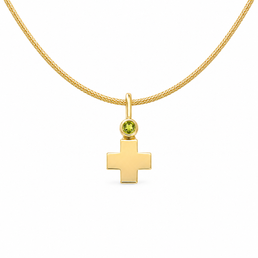 Gem Cross Pendant - 18K Gold with Peridot