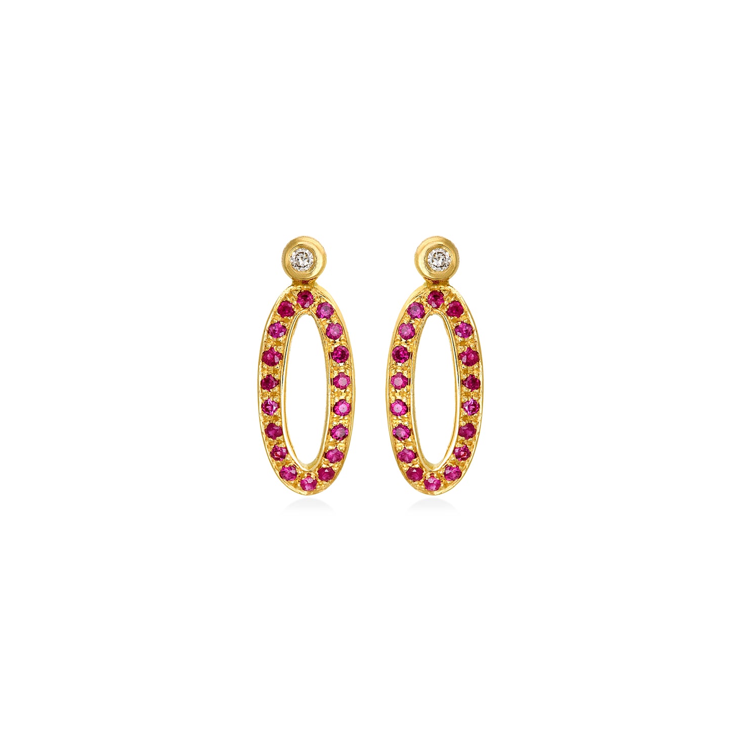 Earrings 18k yellow gold with 0.22carat  rubies  & 0.048carat white diamonds